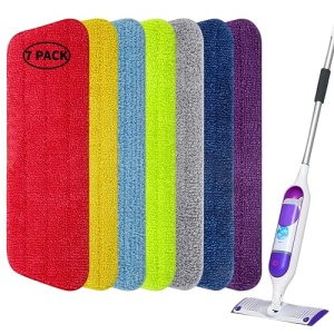 Spray Mop Pads Compatible with Swiffer PowerMop - MEXERRIS Microfiber Wet Mops Heads Replacement Washable Reusable Flat Mop Refills Fit for All Spray Floor Mops & Reveal Mop, 7 Pack/Set Multicolor